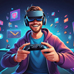 Virtual reality Man Gamer hands holding gaming console controller. Concept of cartoon style character in metaverse. Happy people positive emotions